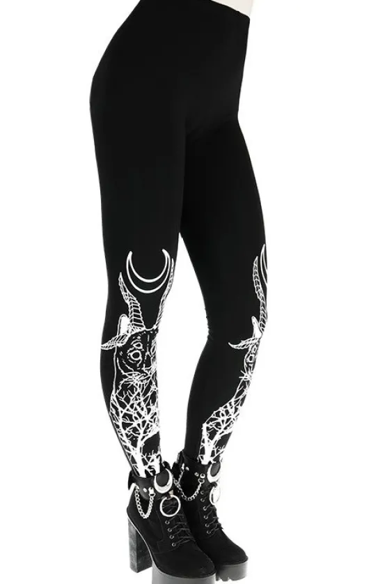 DEMONIC CAT LEGGINGS Czarne gotyckie legginsy, getry bawełniane-Restyle Clearance