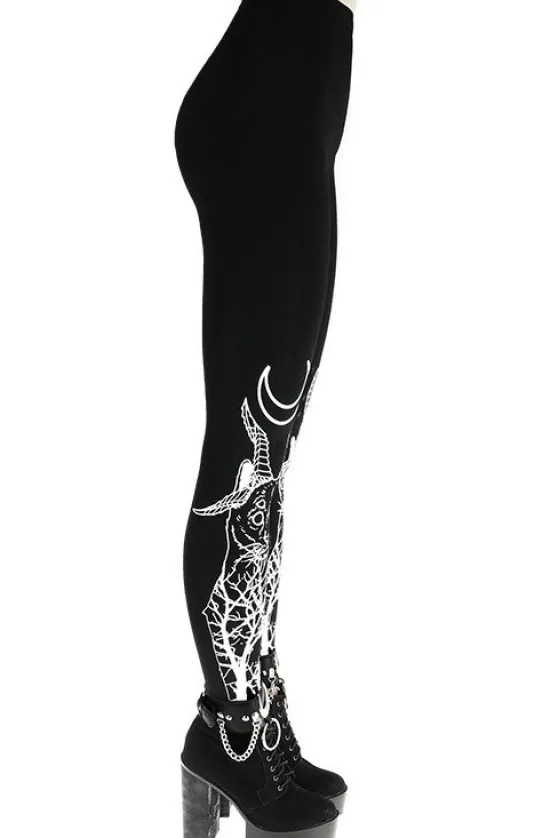 DEMONIC CAT LEGGINGS Czarne gotyckie legginsy, getry bawełniane-Restyle Clearance