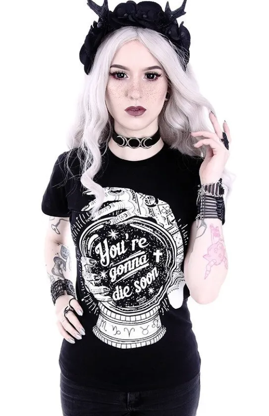 Dopasowany Damski t-shirt z magiczną kulą "YOU'RE GONNA DIE SOON"-Restyle New