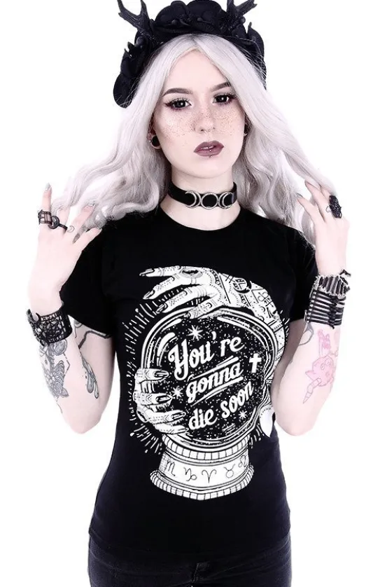 Dopasowany Damski t-shirt z magiczną kulą "YOU'RE GONNA DIE SOON"-Restyle New