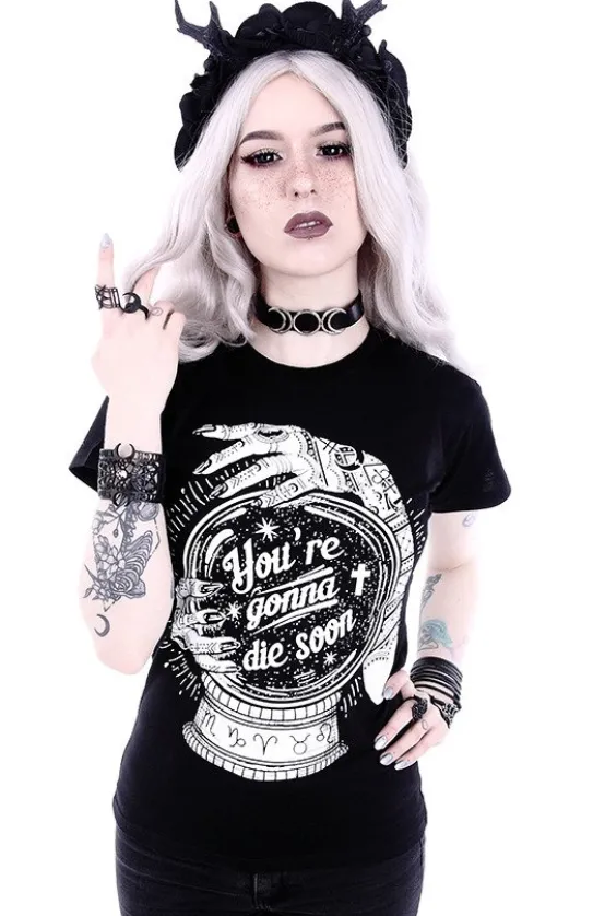 Dopasowany Damski t-shirt z magiczną kulą "YOU'RE GONNA DIE SOON"-Restyle New