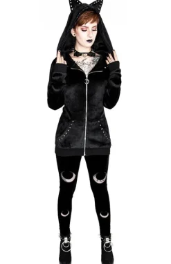 DOUBLE CRESCENT VELVET LEGGINGS, czarne gotyckie legginsy z półksiężycem-Restyle Discount