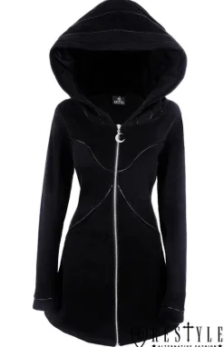 Długa czarna bluza z obszernym kapturem, księżyc, płaszczyk "LAYERED HOODIE"-Restyle Discount