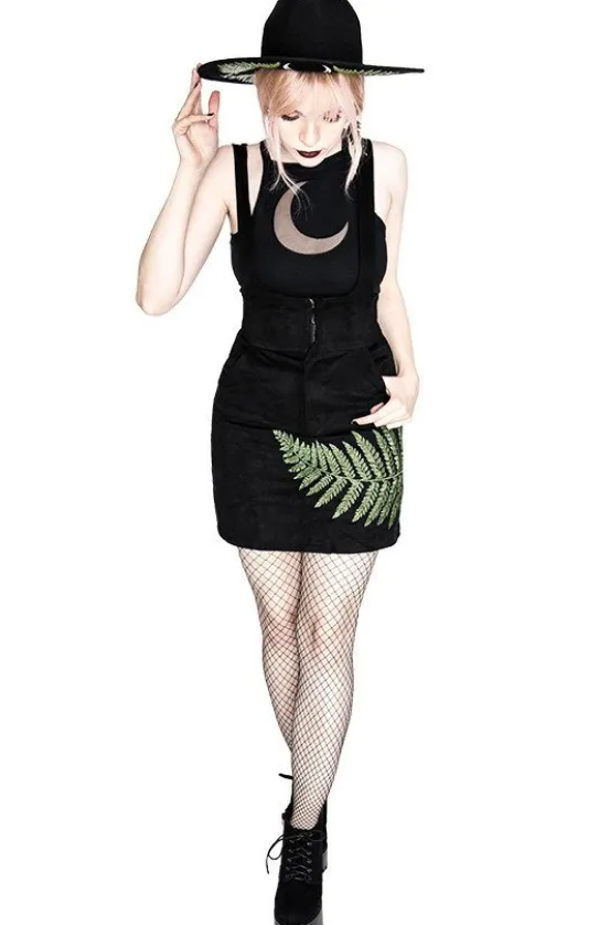 FERN SUEDE DRESS Czarna sukienka z liściem paproci-Restyle Online
