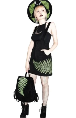 FERN SUEDE DRESS Czarna sukienka z liściem paproci-Restyle Online