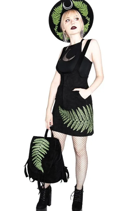 FERN SUEDE DRESS Czarna sukienka z liściem paproci-Restyle Online