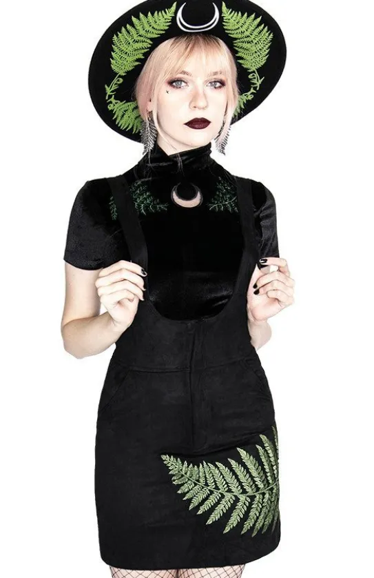 FERN SUEDE DRESS Czarna sukienka z liściem paproci-Restyle Online