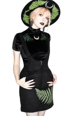 FERN SUEDE DRESS Czarna sukienka z liściem paproci-Restyle Online