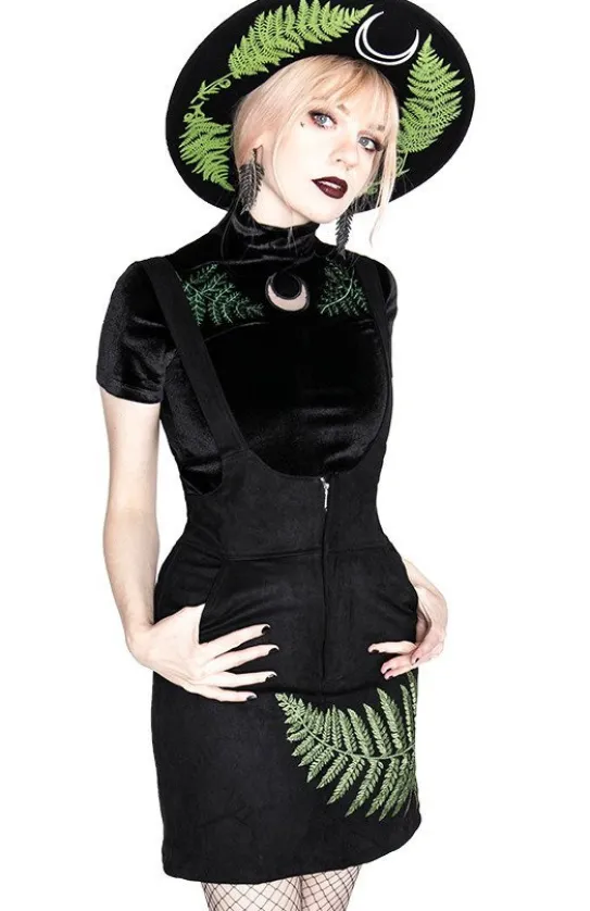 FERN SUEDE DRESS Czarna sukienka z liściem paproci-Restyle Online