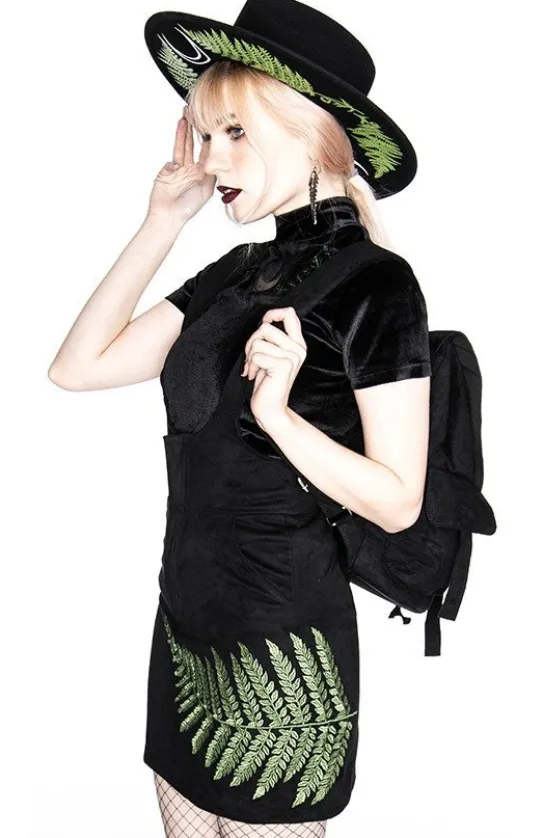 FERN SUEDE DRESS Czarna sukienka z liściem paproci-Restyle Online