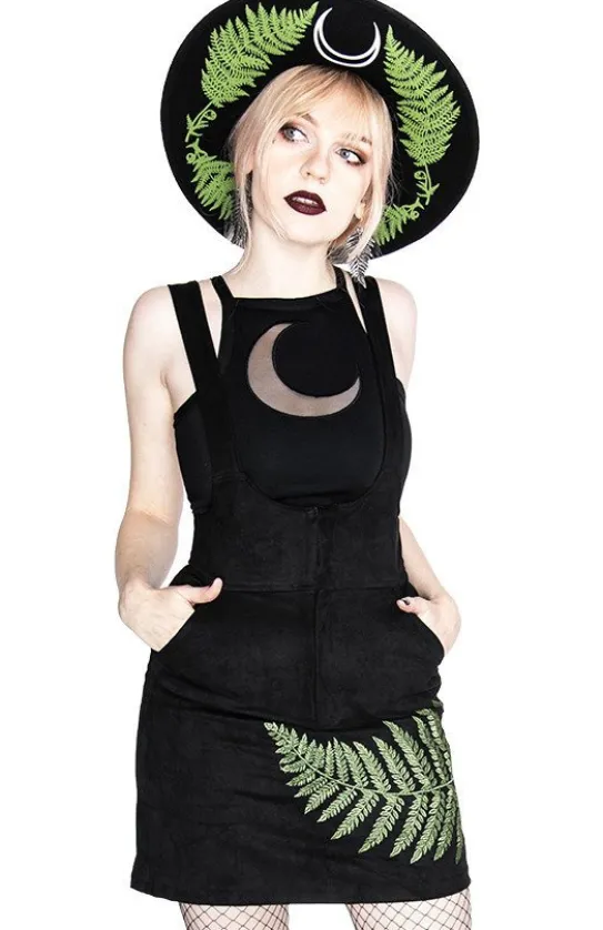 FERN SUEDE DRESS Czarna sukienka z liściem paproci-Restyle Online
