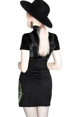 FERN SUEDE DRESS Czarna sukienka z liściem paproci-Restyle Online