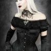 Gorset wyszczuplający talię czarny, longline, żakardowy, underbust „BLACK PEACOCK”-Restyle Discount