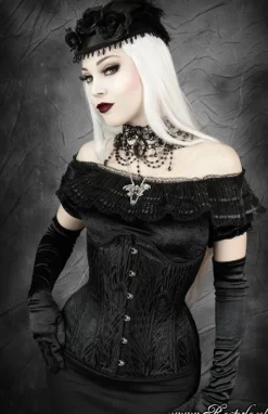 Gorset wyszczuplający talię czarny, longline, żakardowy, underbust „BLACK PEACOCK”-Restyle Discount