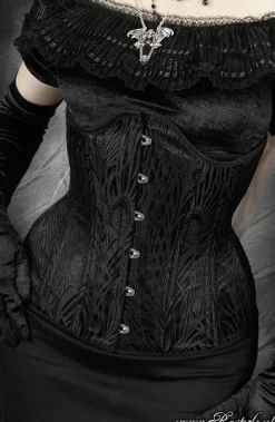 Gorset wyszczuplający talię czarny, longline, żakardowy, underbust „BLACK PEACOCK”-Restyle Discount