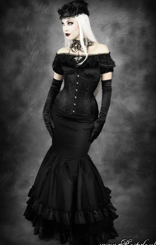 Gorset wyszczuplający talię czarny, longline, żakardowy, underbust „BLACK PEACOCK”-Restyle Discount