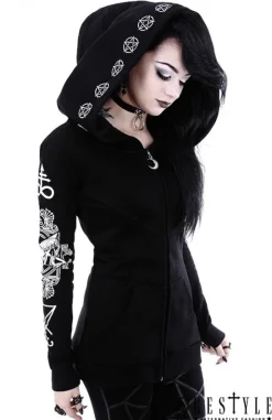 Gotycka bluza, Czaszka kozła, pentagramy, obszerny kaptur "RITUAL HOODIE"-Restyle Clearance