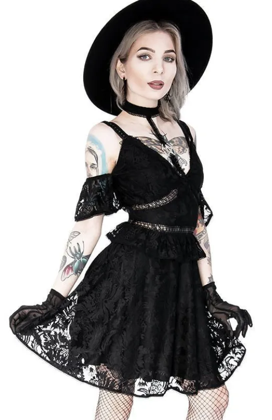 Gotycka koronkowa sukienka z obrożą i pentagramem-Restyle Fashion