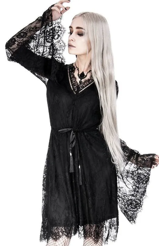 Gotycka Koronkowa Sukienka z rozszerzanymi rękawami-Restyle Online