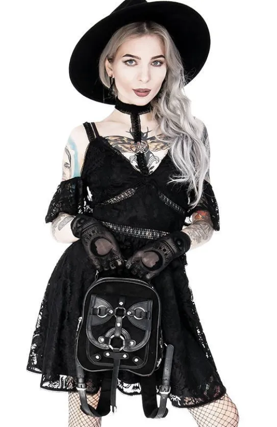 Gotycka koronkowa sukienka z obrożą i pentagramem-Restyle Fashion