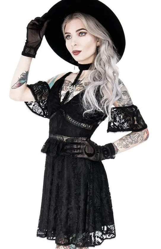 Gotycka koronkowa sukienka z obrożą i pentagramem-Restyle Fashion