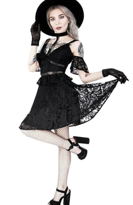 Gotycka koronkowa sukienka z obrożą i pentagramem-Restyle Fashion