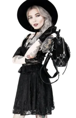 Gotycka koronkowa sukienka z obrożą i pentagramem-Restyle Fashion