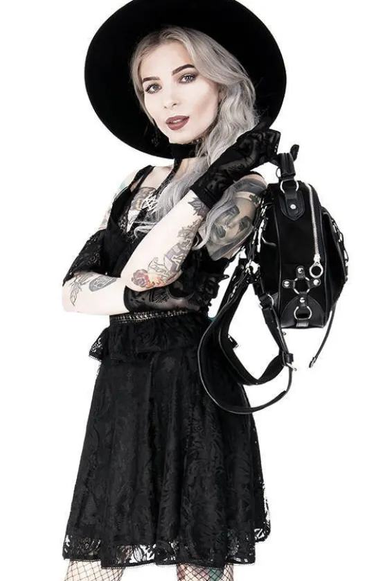Gotycka koronkowa sukienka z obrożą i pentagramem-Restyle Fashion