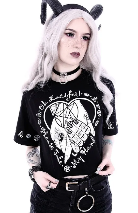 gotycka koszulka, Krótki T-shirt z nadrukiem Crop top "OH LUCIFER"-Restyle Discount
