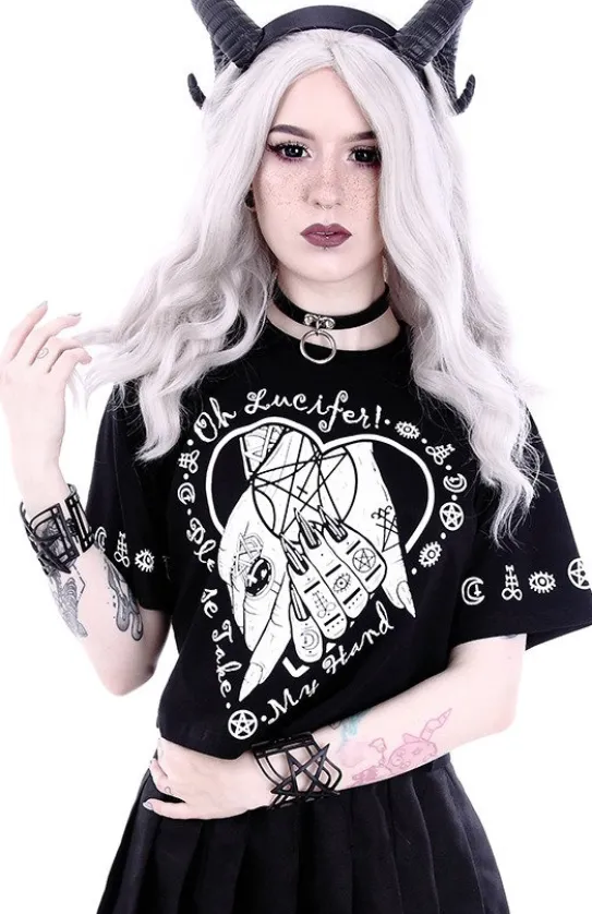 gotycka koszulka, Krótki T-shirt z nadrukiem Crop top "OH LUCIFER"-Restyle Discount