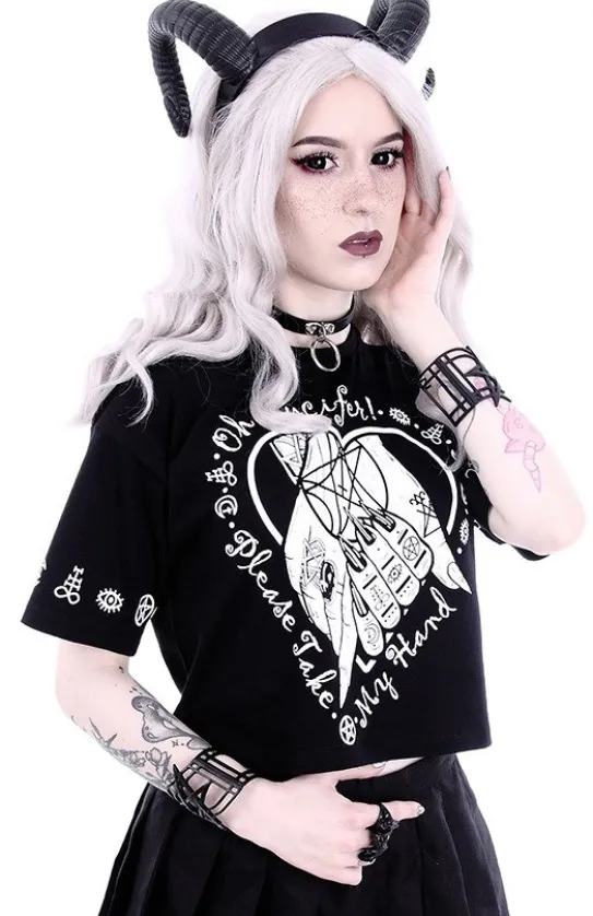 gotycka koszulka, Krótki T-shirt z nadrukiem Crop top "OH LUCIFER"-Restyle Discount