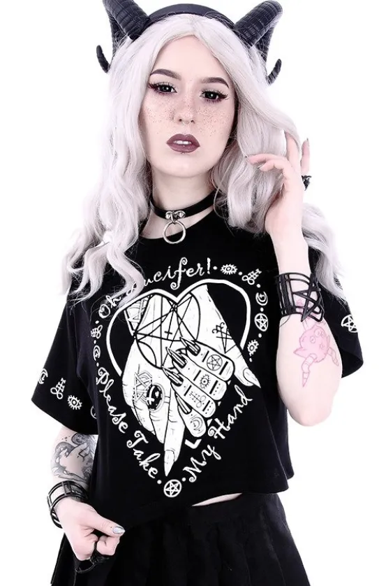 gotycka koszulka, Krótki T-shirt z nadrukiem Crop top "OH LUCIFER"-Restyle Discount