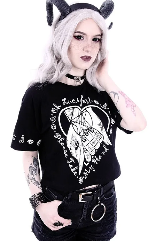 gotycka koszulka, Krótki T-shirt z nadrukiem Crop top "OH LUCIFER"-Restyle Discount