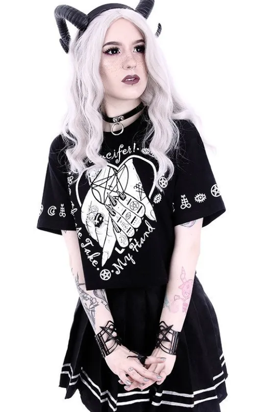 gotycka koszulka, Krótki T-shirt z nadrukiem Crop top "OH LUCIFER"-Restyle Discount