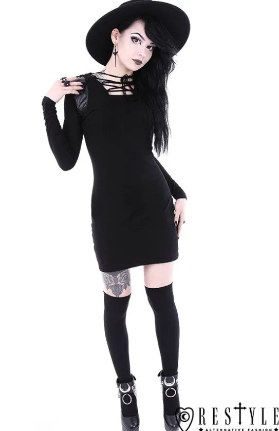 Gotycka, sznurowana sukienka, odpinany kaptur "ARMOR DRESS"-Restyle Hot