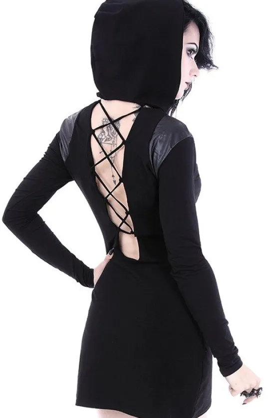 Gotycka, sznurowana sukienka, odpinany kaptur "ARMOR DRESS"-Restyle Hot
