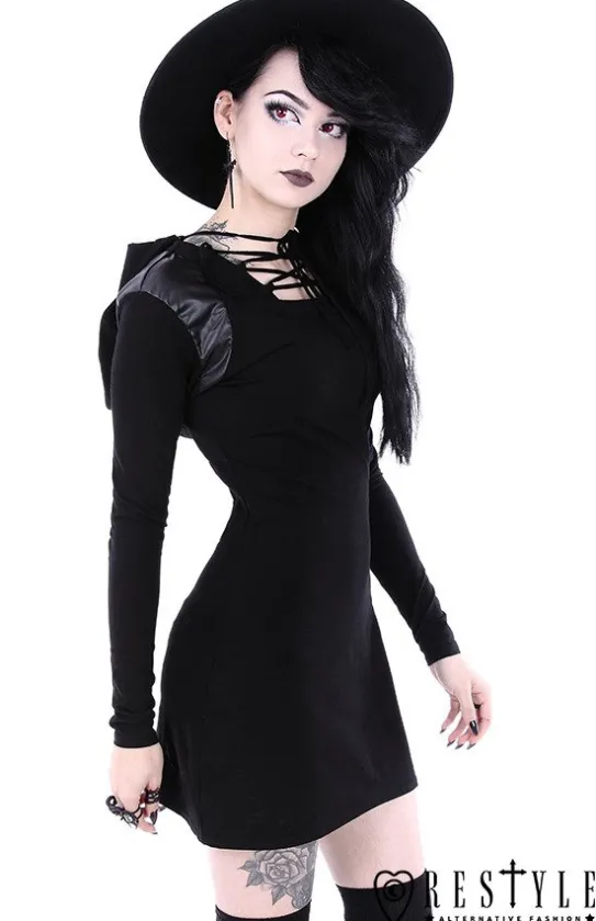 Gotycka, sznurowana sukienka, odpinany kaptur "ARMOR DRESS"-Restyle Hot