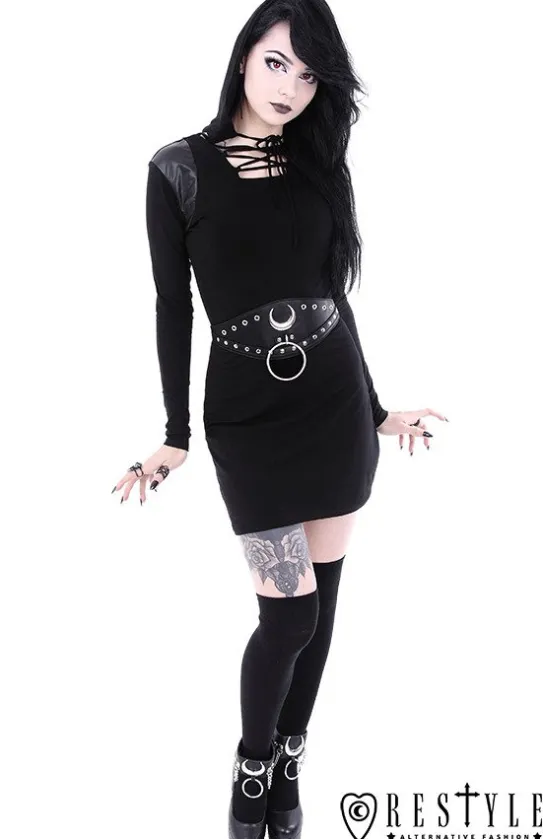 Gotycka, sznurowana sukienka, odpinany kaptur "ARMOR DRESS"-Restyle Hot