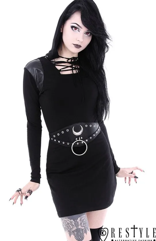 Gotycka, sznurowana sukienka, odpinany kaptur "ARMOR DRESS"-Restyle Hot
