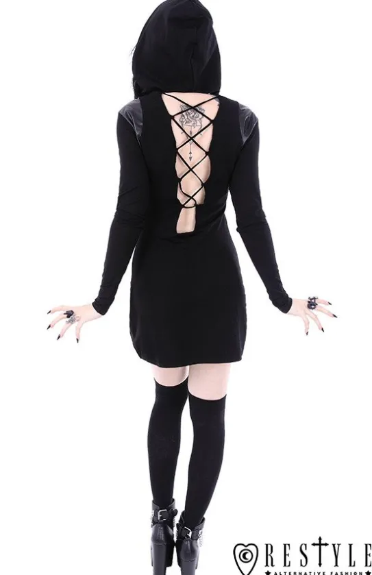 Gotycka, sznurowana sukienka, odpinany kaptur "ARMOR DRESS"-Restyle Hot