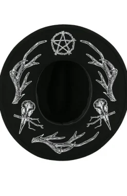 Gotycki Czarny kapelusz z dużym rondem wełna ANTLERS-Restyle New