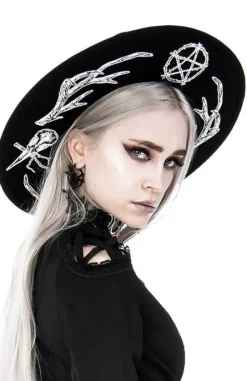Gotycki Czarny kapelusz z dużym rondem wełna ANTLERS-Restyle New
