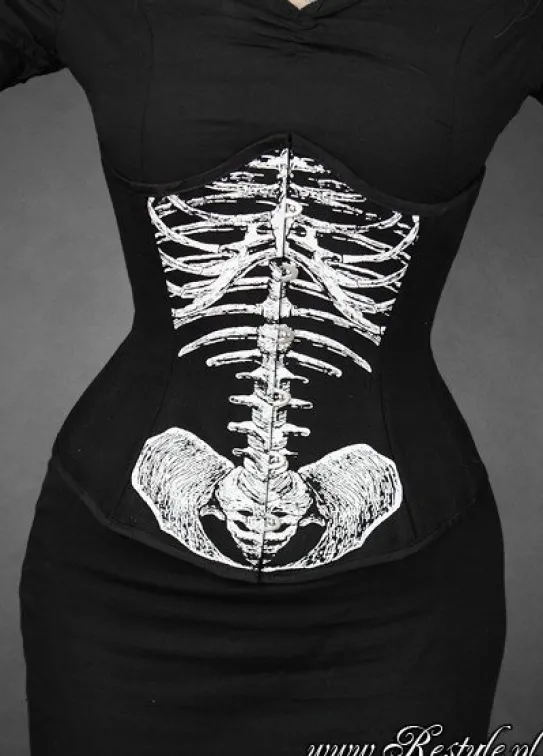 Gotycki gorset czarny szkielet, horror „SKELETON UNDERBUST”-Restyle Online