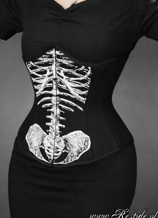 Gotycki gorset czarny szkielet, horror „SKELETON UNDERBUST”-Restyle Online