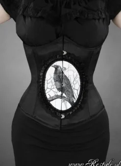 Gotycki gorset z krukiem, czarny underbust „DARK RAVEN”-Restyle New