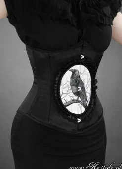 Gotycki gorset z krukiem, czarny underbust „DARK RAVEN”-Restyle New