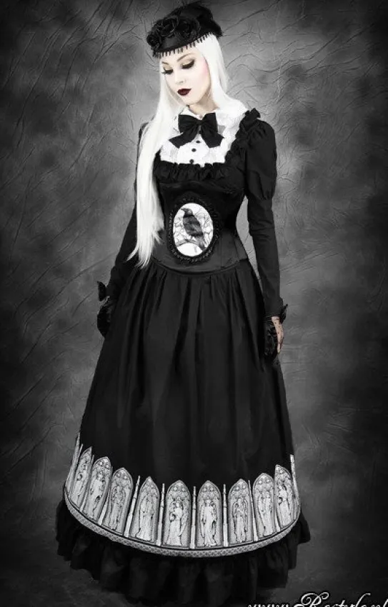 Gotycki gorset z krukiem, czarny underbust „DARK RAVEN”-Restyle New