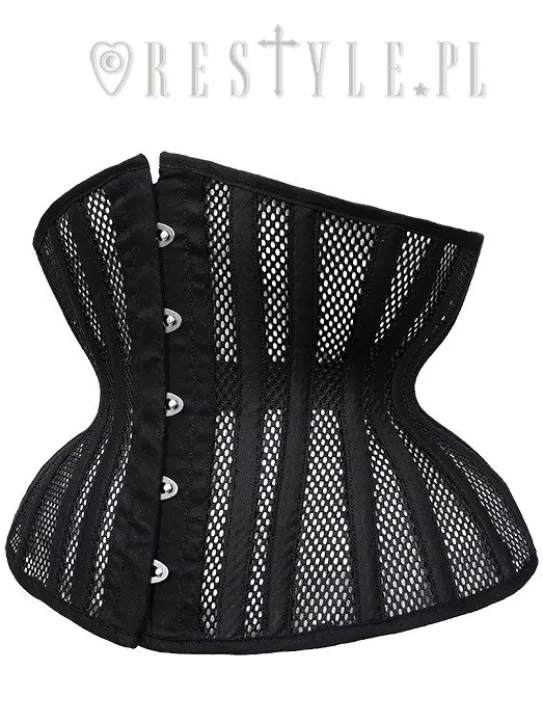Gotycki gorset z siatki mocno modelujący "CU2 Black Mesh Underbust”-Restyle Outlet
