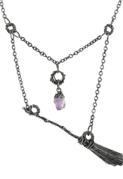 Gotycki srebrny wisior czarownicy miotła BROOMSTICK-Restyle New