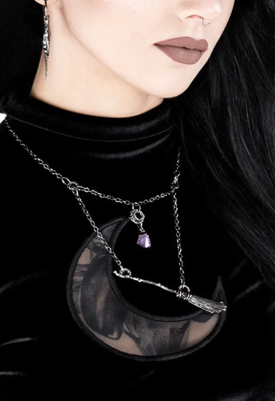 Gotycki srebrny wisior czarownicy miotła BROOMSTICK-Restyle New